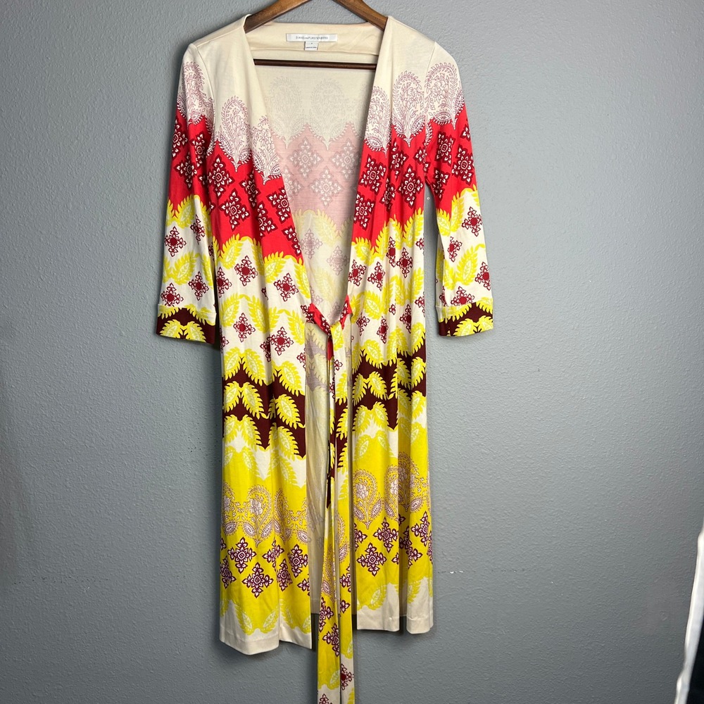 Diane von Furstenberg DVF Julian Silk Jersey Two Wrap Ethnic Cardigan Size 4